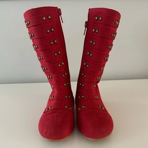 New LIV & MIA Toddler Girl Red Studded Zip Up Boots Sz 10